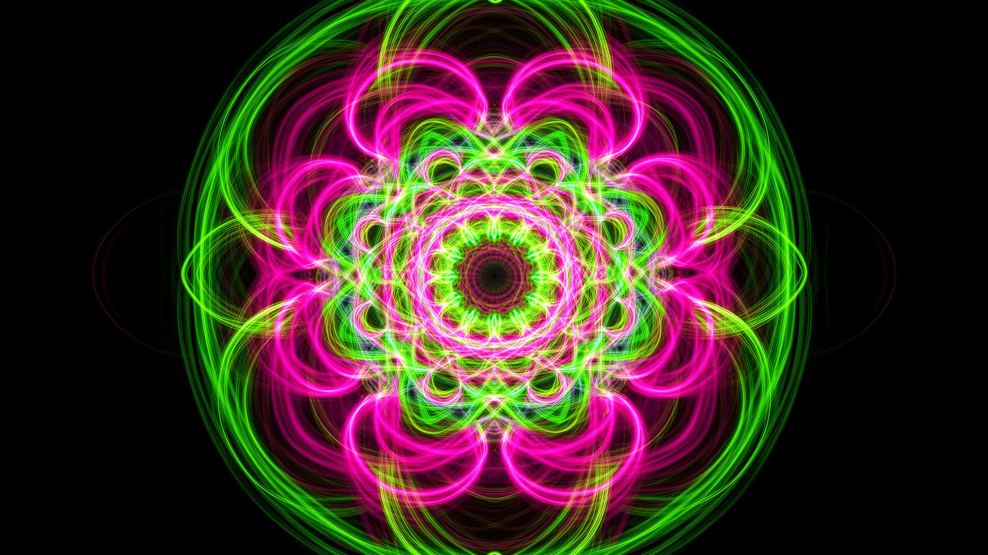 Hypnotic mandala of neon light trails